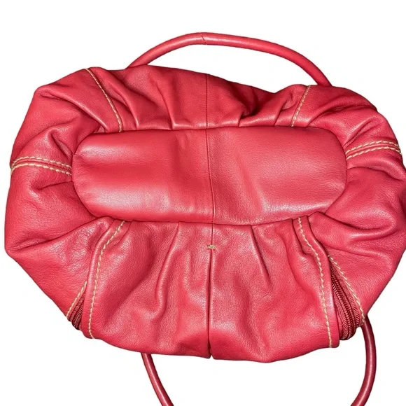 Tignanello Red Leather Hobo Bag With Striped Satin Interior Shoulder Purse - Picture 10 of 16